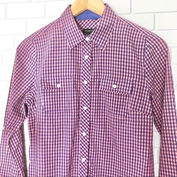 Talbots Blue Orange Button Down Long Sleeve Top 4 - Picture 2 of 5